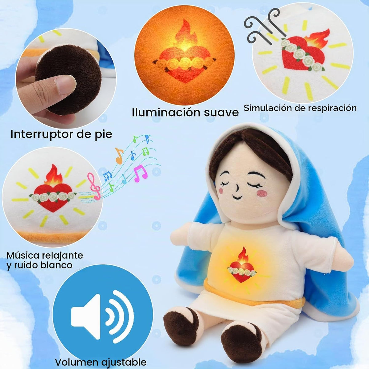 Muñeca de peluche que respira Yelakey de la Virgen María de 15"...