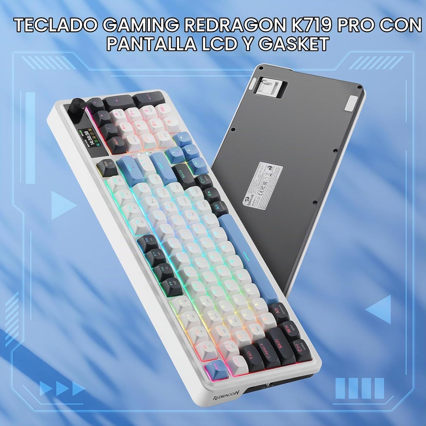 Redragon K719 Teclado inalámbrico para juegos con junta con pantall...
