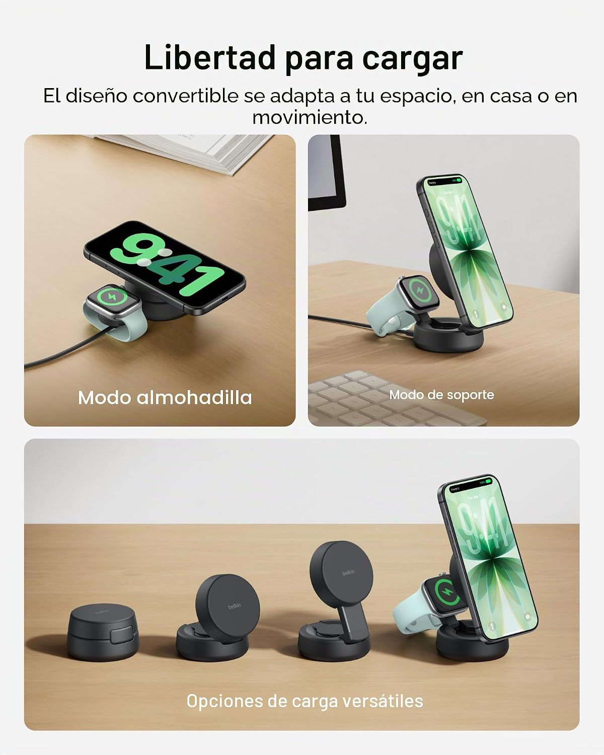 Belkin Qi2.2 25W Cargador inalámbrico 2 en 1 para iPhone, carga ráp...