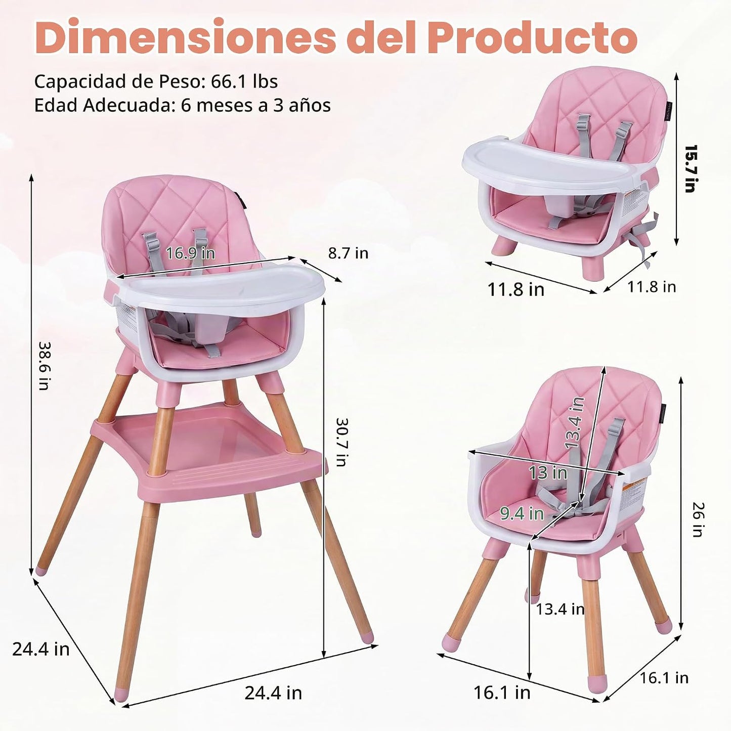 HONEY JOY Silla alta para bebé, silla alta de alimentación converti...