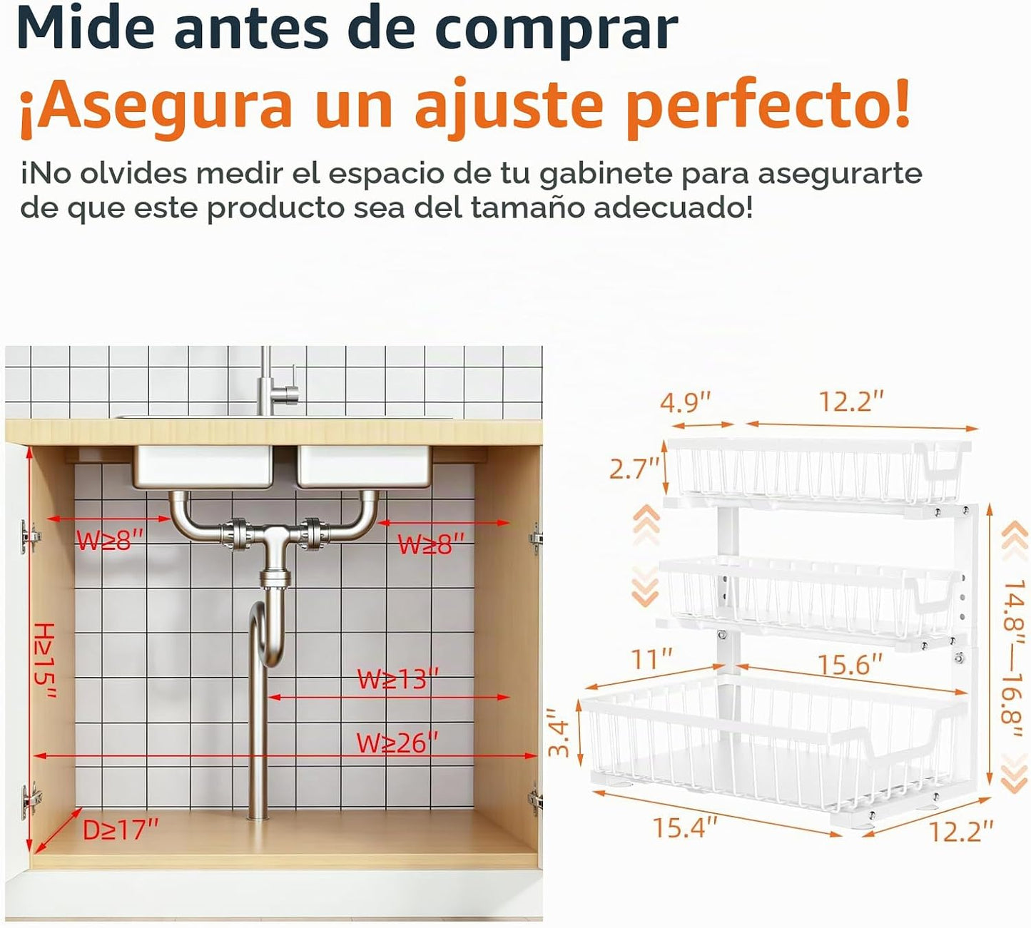 Organizador para debajo del fregadero, paquete de 2 estantes organi...