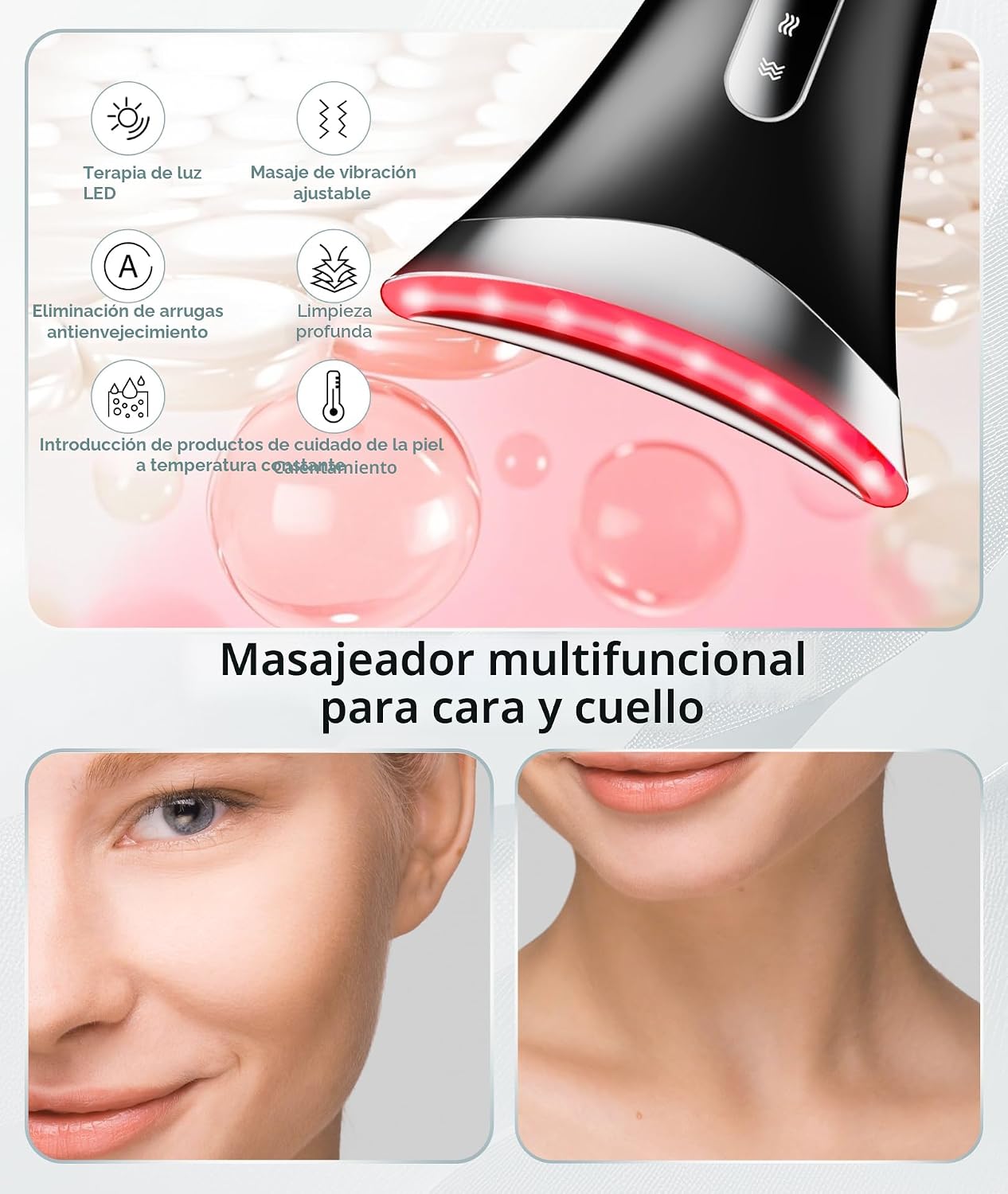 Dopsikn Masajeador facial de terapia de luz de 7 colores con vibrac...