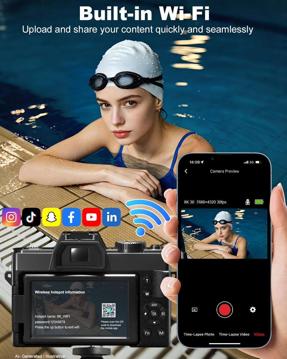 Cámara digital True 8K 64MP para fotografía con micrófono (negro) |...