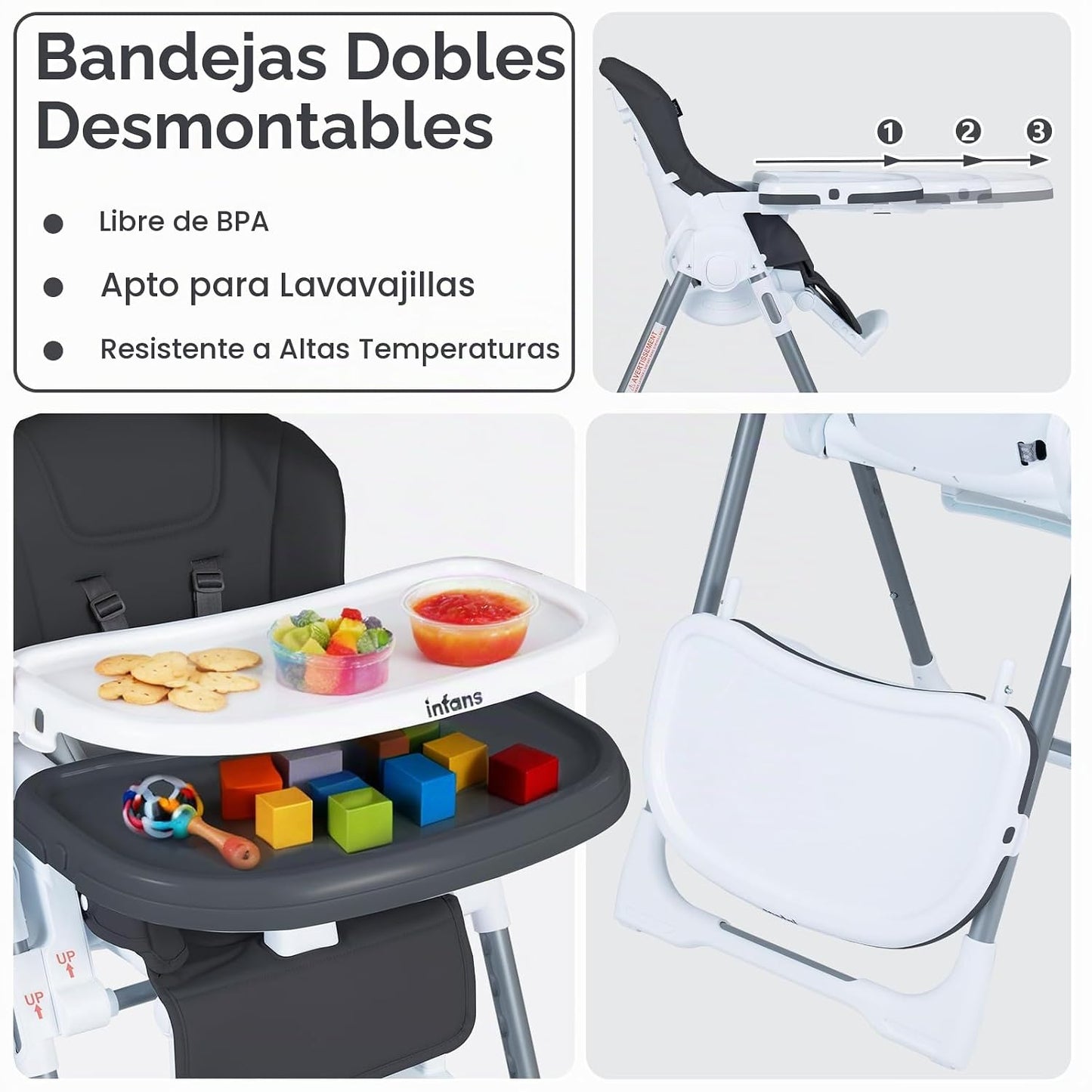INFANS Silla alta para bebés y niños pequeños, silla alta plegable...