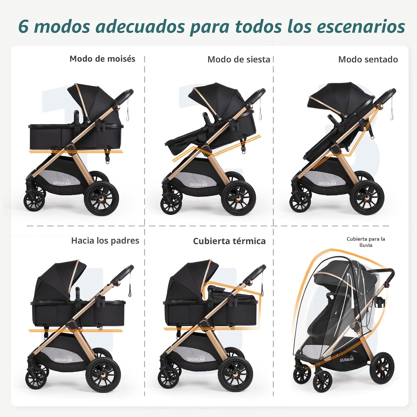 Cochecito de bebé convertible 6 en 1 con moisés con silla de paseo...