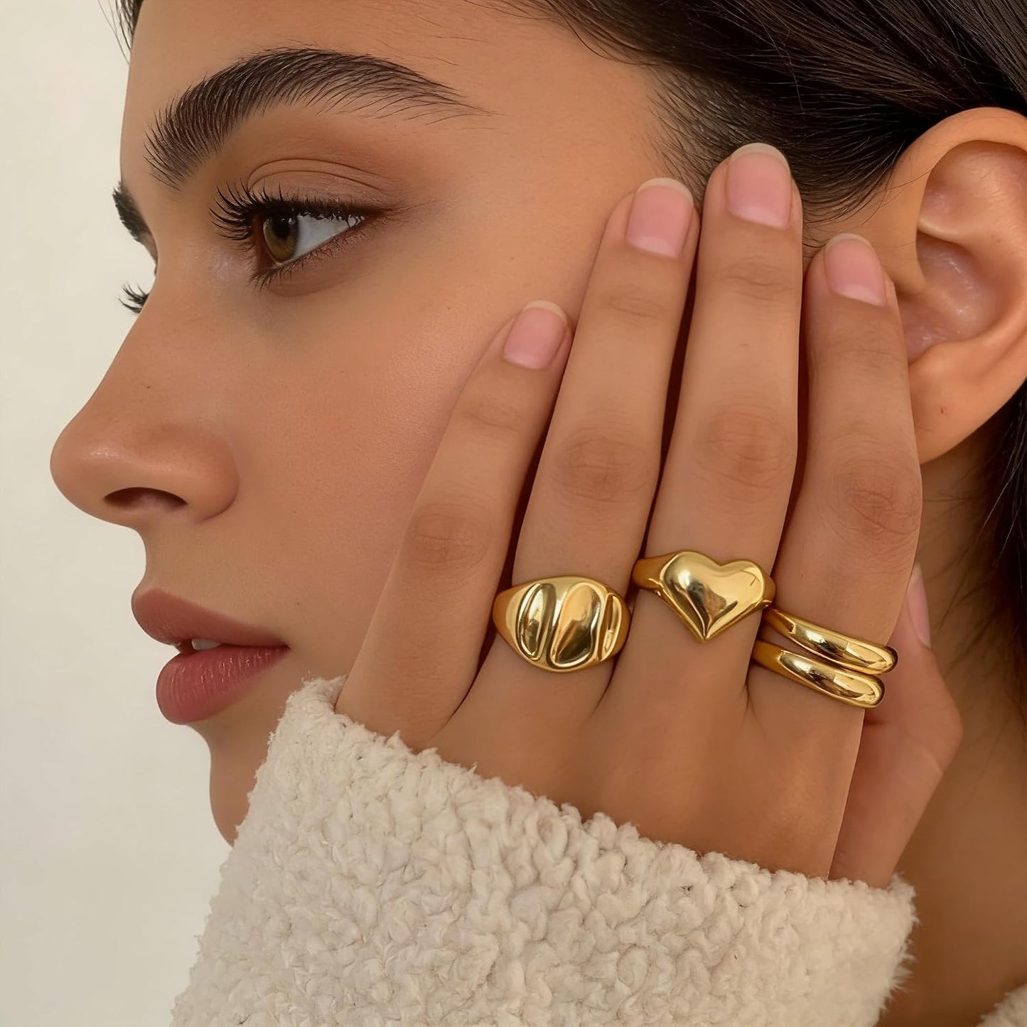 YEEZII Anillos Gruesos de Oro para Mujer Sin Deslustre, Anillo de P...