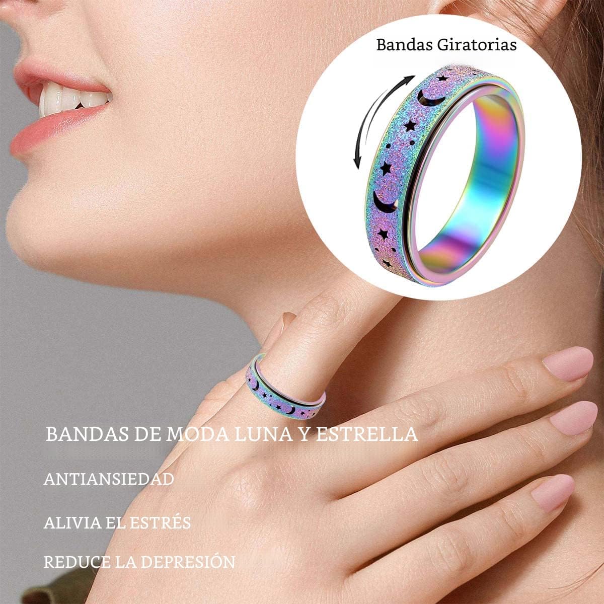 Anillo de ansiedad para mujer, anillo giratorio para ansiedad, jugu...
