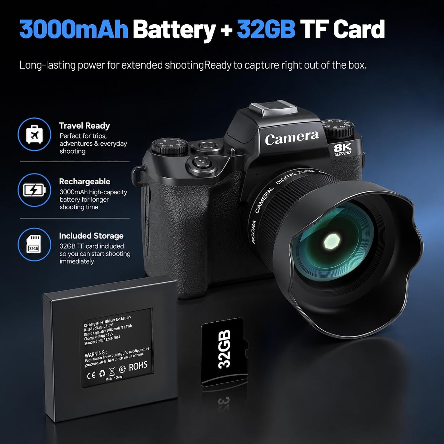 Cámaras digitales 8K para fotografía, cámara de vlogging de 64MP pa...