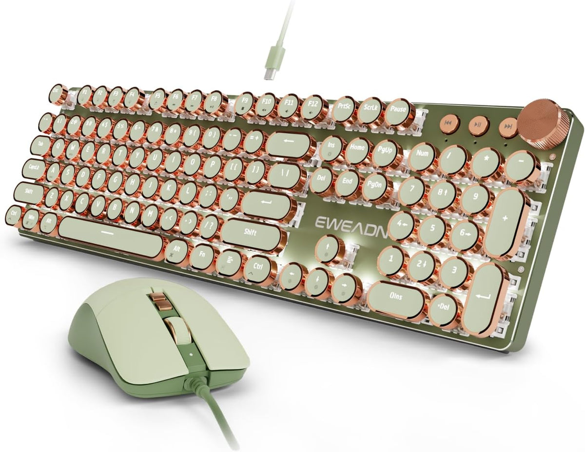 EWEADN Combo de teclado y ratón con cable estilo máquina de escribi...
