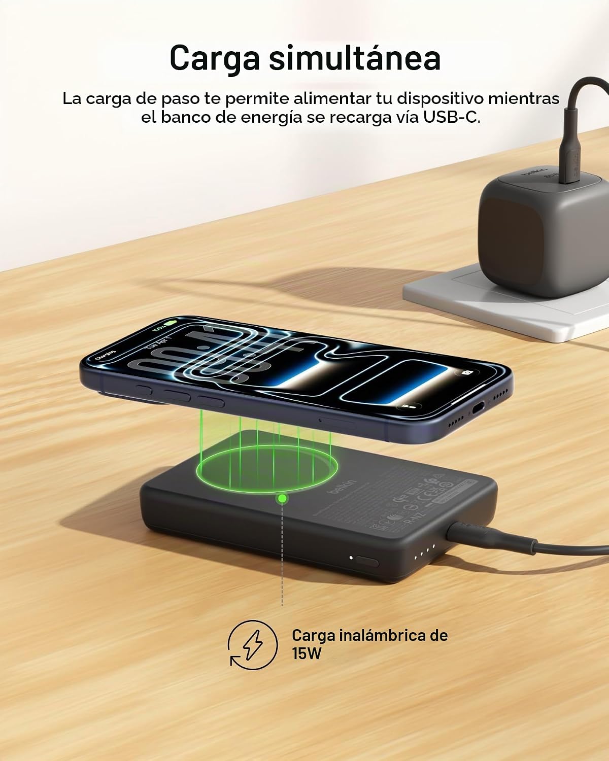 Belkin Banco magnético delgado del poder de 10000mAh Qi2 15W con el...