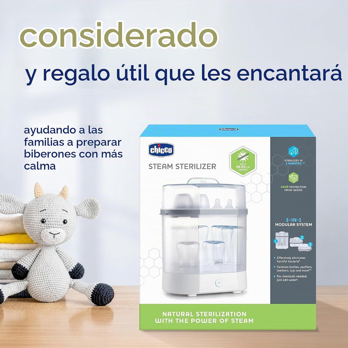 Chicco Esterilizador de vapor eléctrico 3 en 1 para biberones y acc...