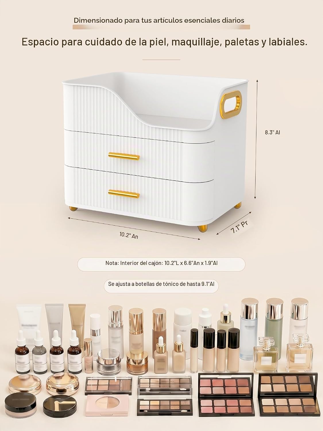 Booklov Organizador de maquillaje para encimera con cajones, caja d...