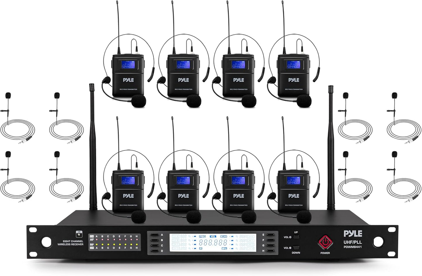 Pyle Sistema de micrófono inalámbrico UHF de 8 canales con 8 micróf...