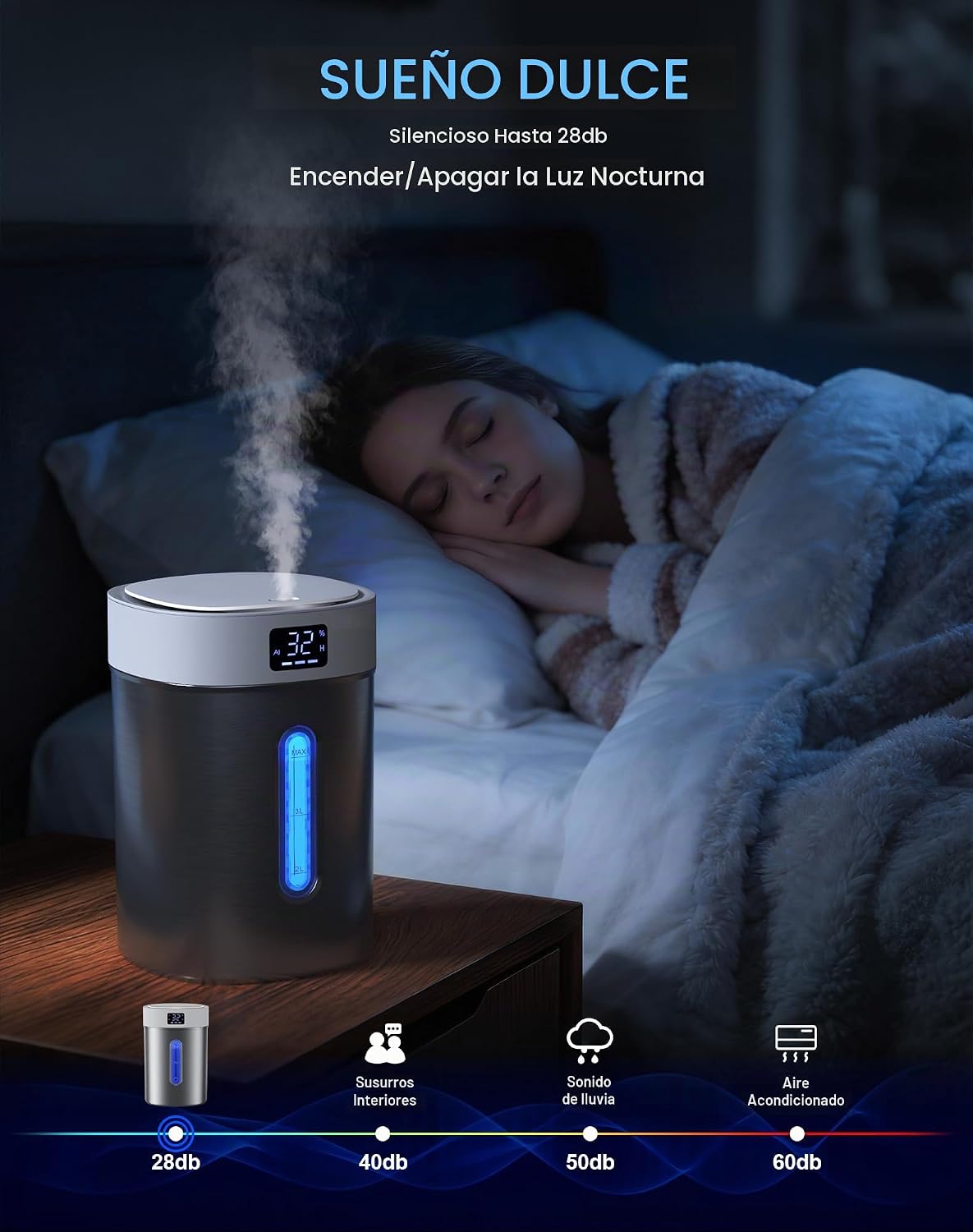 Humidificadores de acero inoxidable para dormitorio, habitación gra...