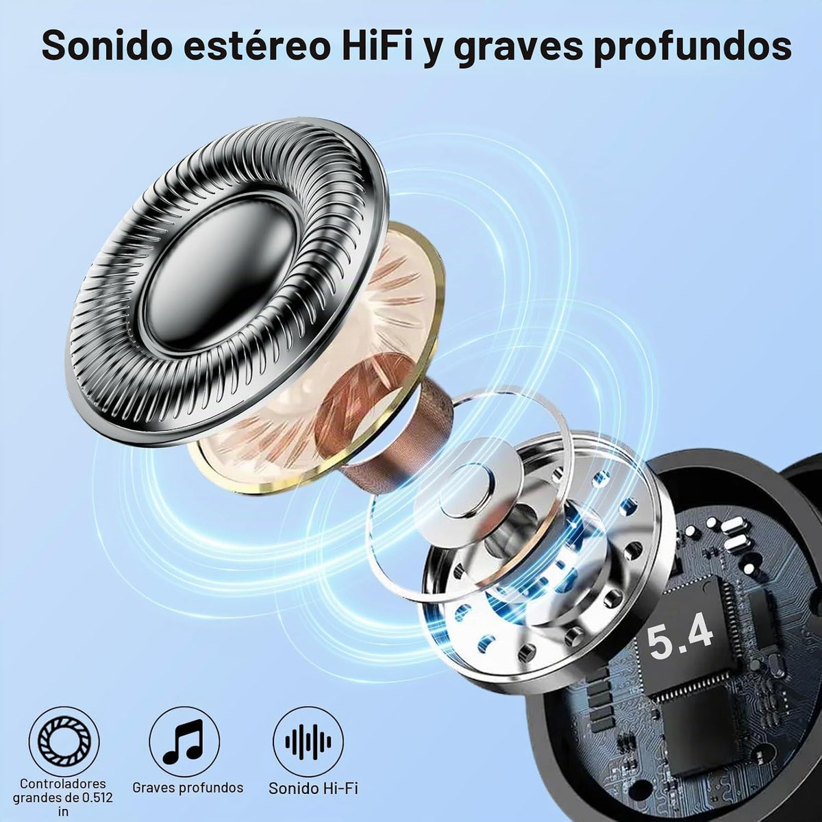 Auriculares inalámbricos, Auriculares Bluetooth 5.4, Sonido de Grav...