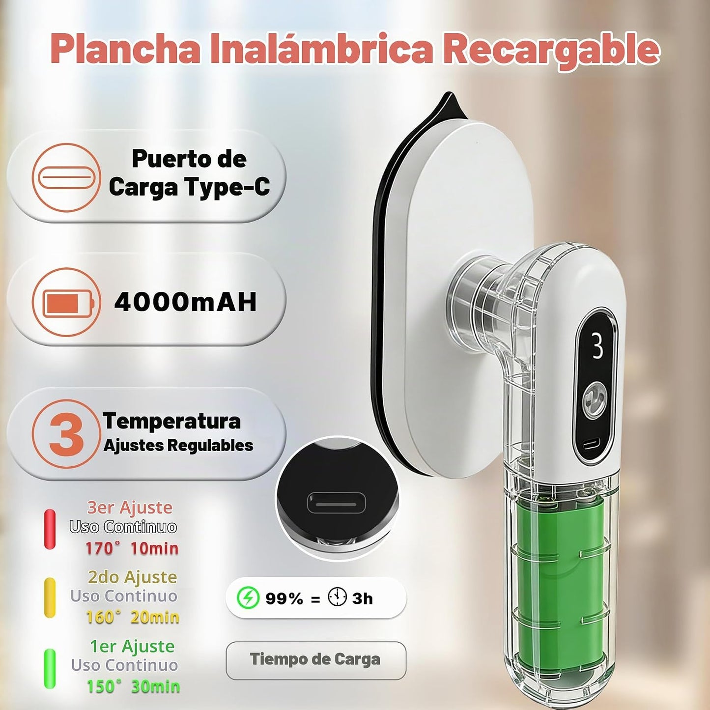 SL Euthtion Mini plancha de viaje inalámbrica para ropa, portátil r...