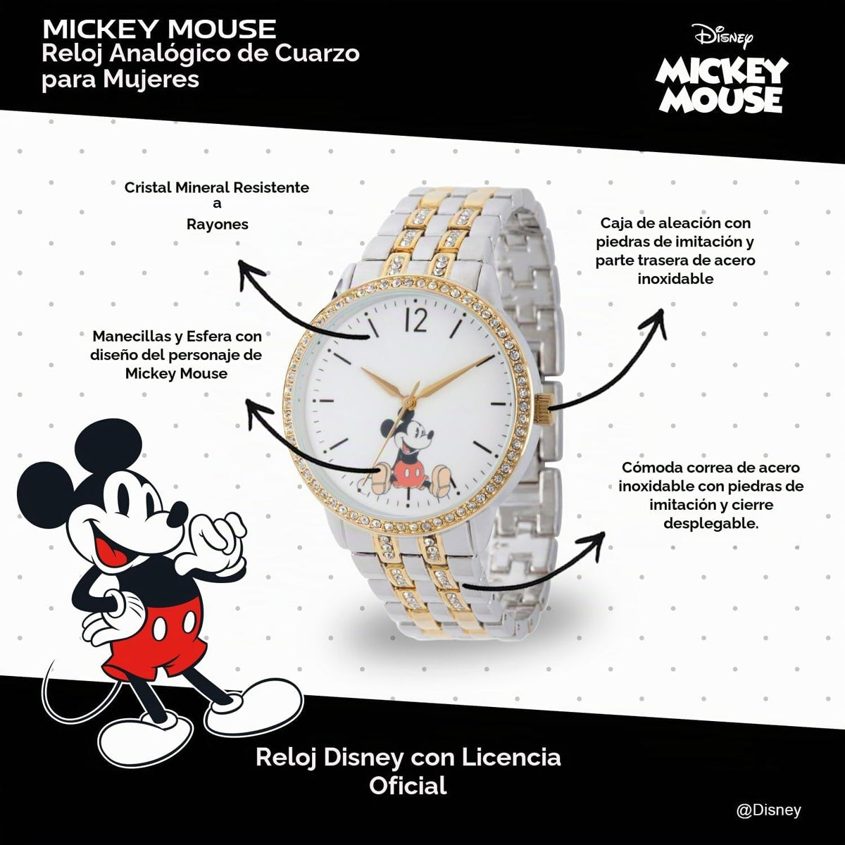 Reloj Mickey Mouse para mujer, elegante y divertido, reloj de Micke...