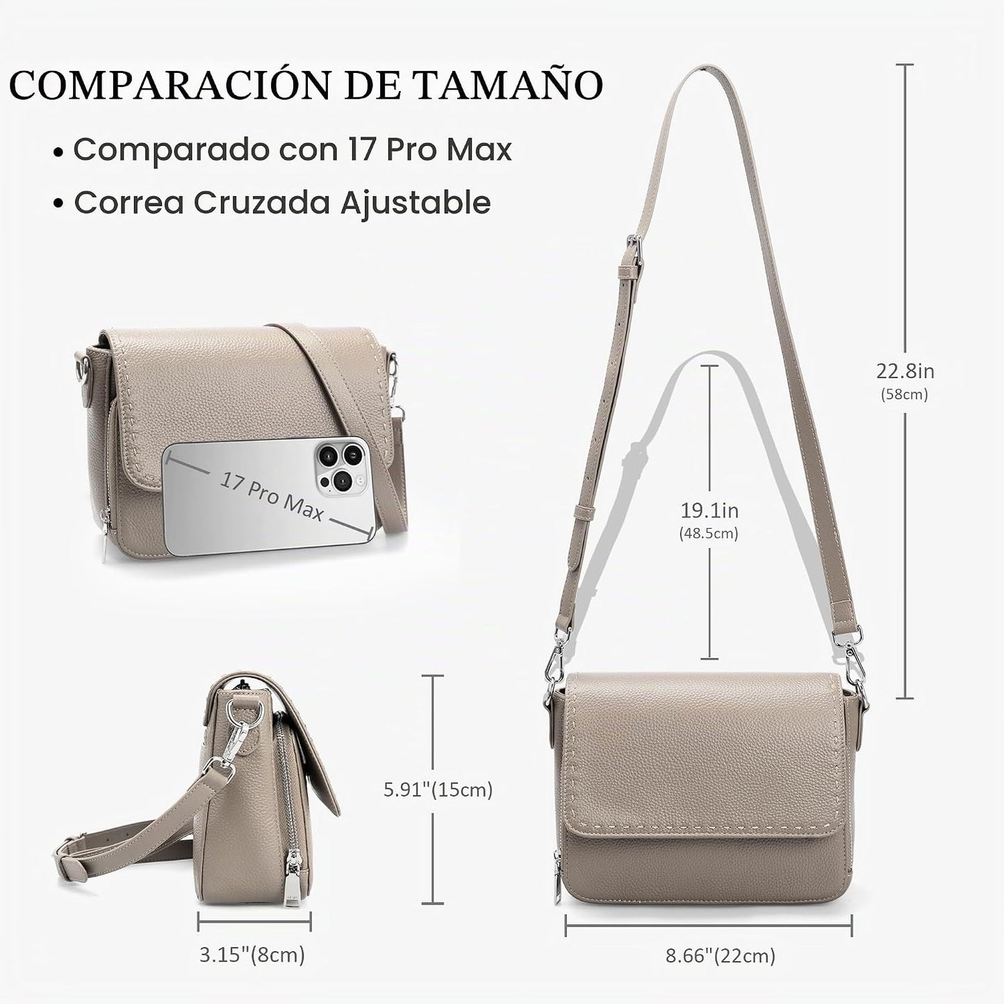 befen Bolsos cruzados de cuero genuino para mujer, bolso mediano co...