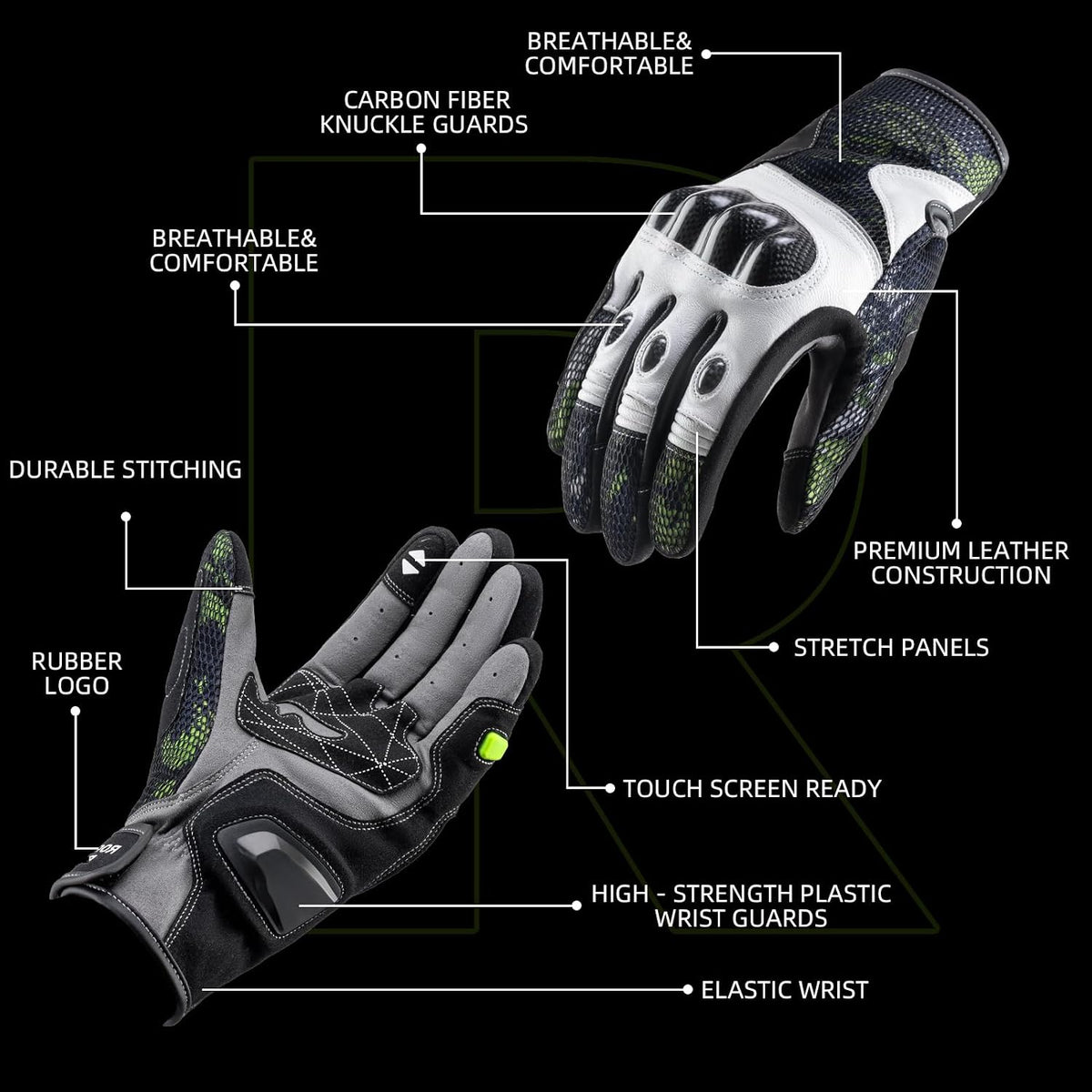 ROCKBROS Guantes de cuero para motocicleta para hombre, protección...