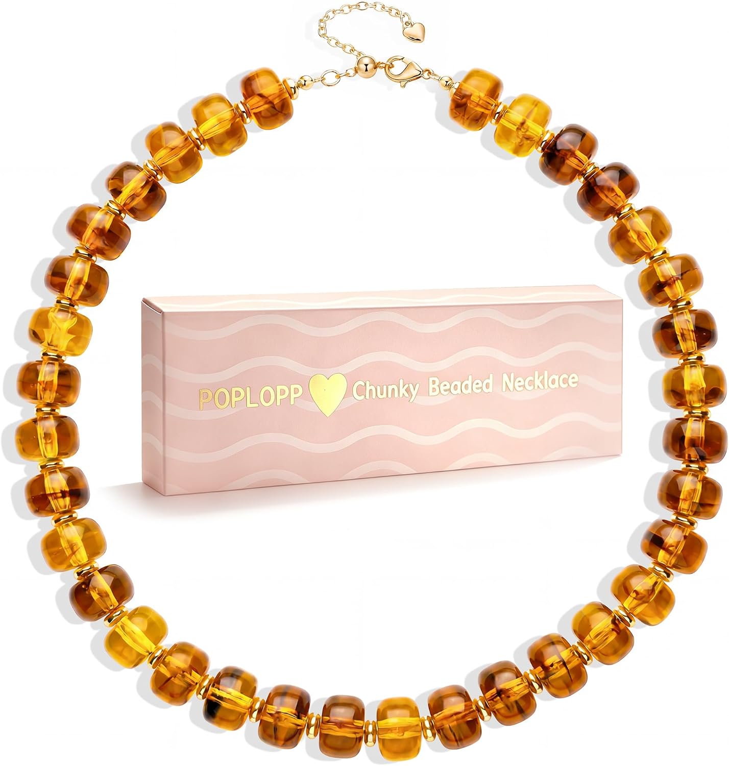 POPLOPP Collares de cuentas gruesas para mujer, gargantilla de cuen...
