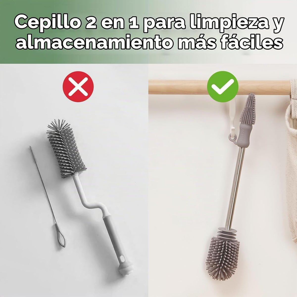 Haakaa Cepillo de silicona para biberones y hendiduras, SUVA gris,...