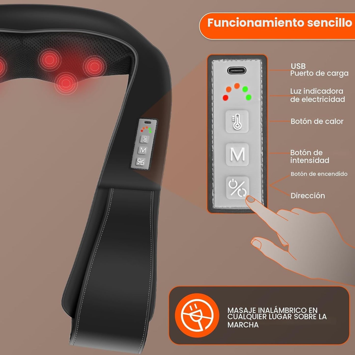 AMZPONY® Masajeador de cuello inalámbrico para aliviar el dolor de...
