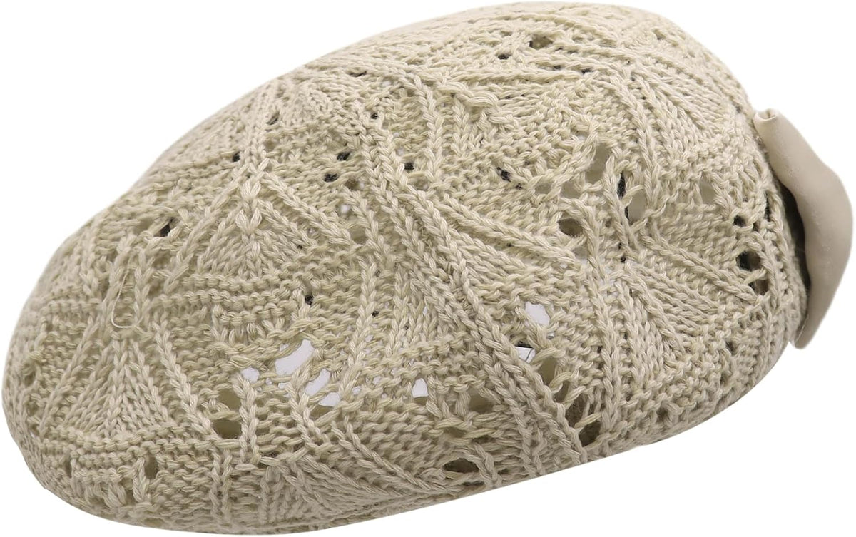 JASASCCEL Boina con lazo para mujer, elegante perla de punto de gan...