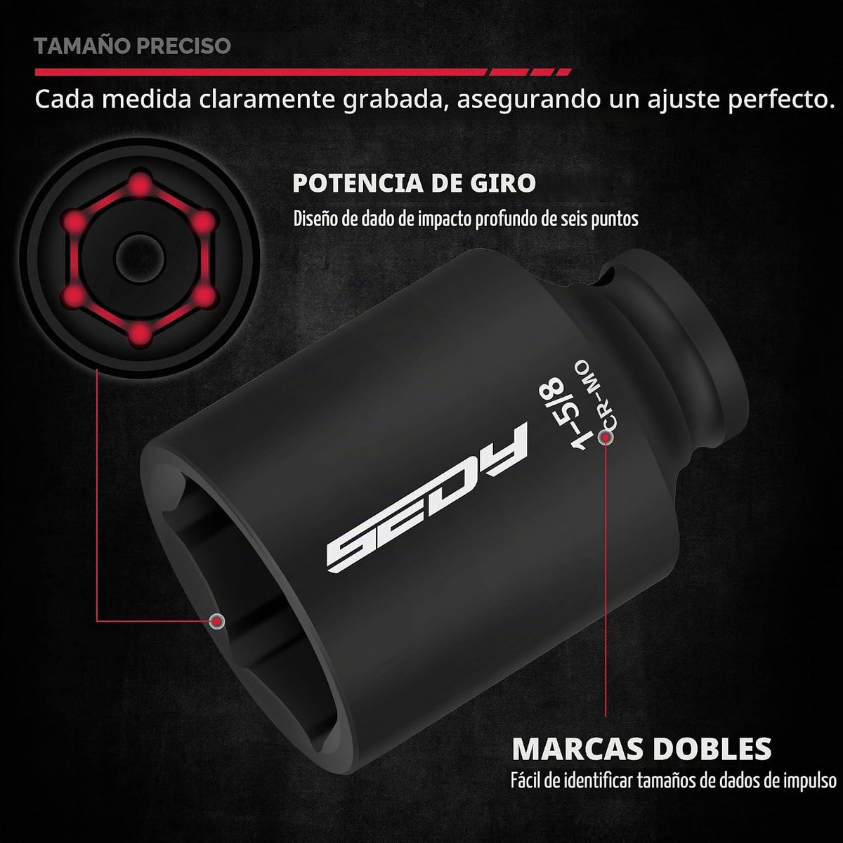 SAE Juego de zócalos de impacto profundo de 8 piezas de 1\/2 pulgad...