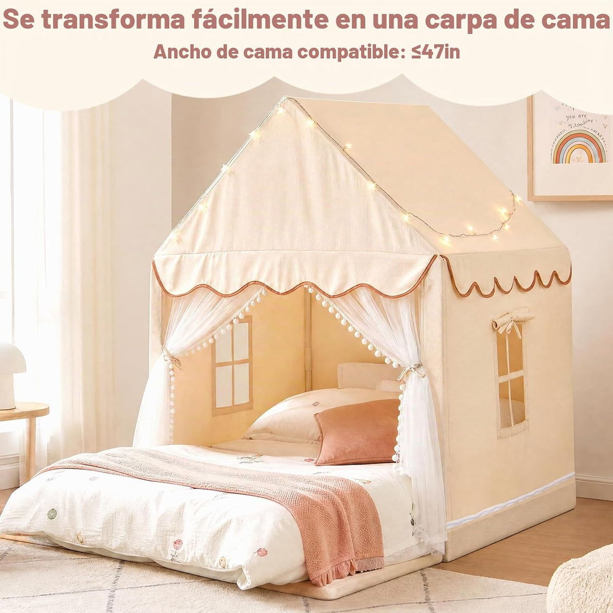 Tienda de juegos grande para niños con tapete y luces de estrellas,...