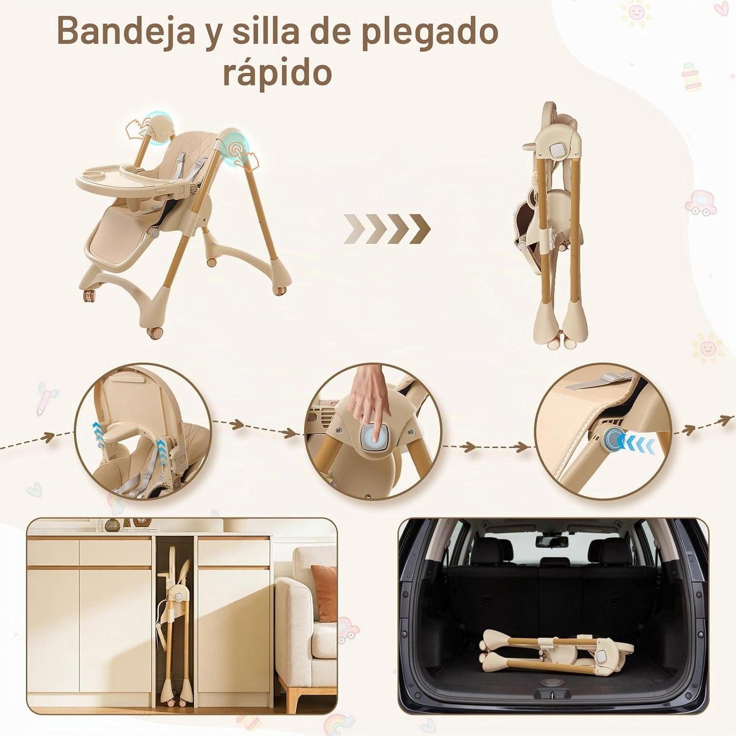 Sillas altas para bebés y niños pequeños, silla alta plegable con r...