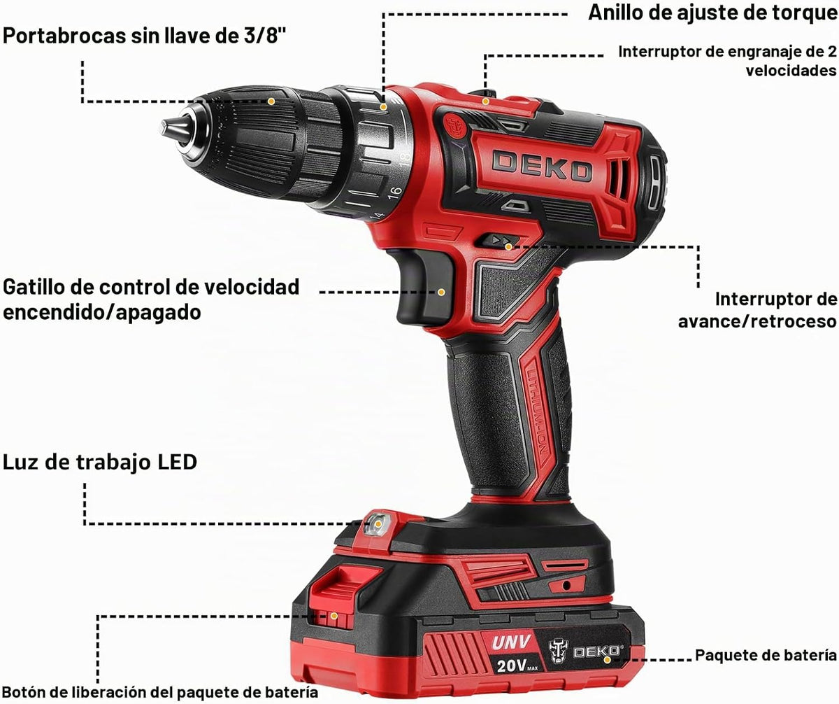 Taladro eléctrico inalámbrico: Deko Pro - Taladro inalámbrico de 20...