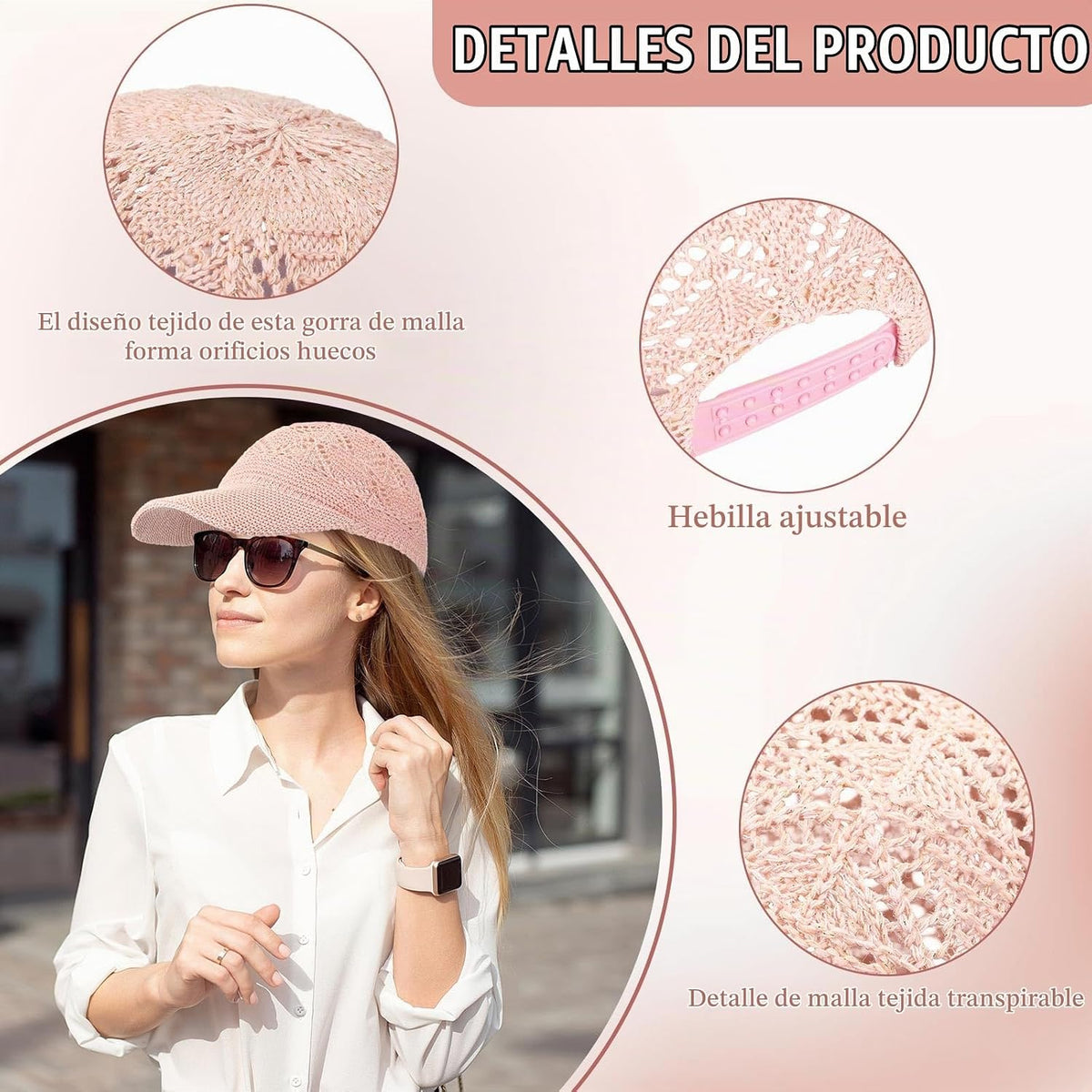 Hercicy 2 gorras de béisbol de malla tejida para mujer, gorra de ca...