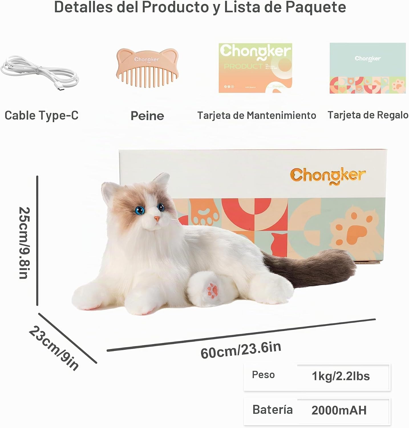 Chongker Compañero interactivo robot gato mascotas, animales de pel...