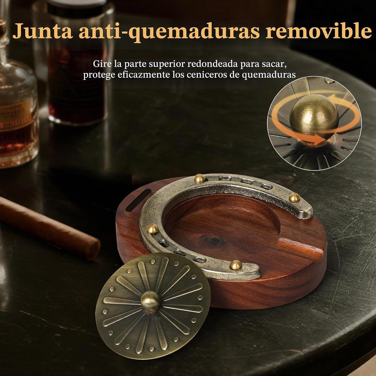 SEMKONT Cenicero de puros, cenicero portátil de madera de herradura...