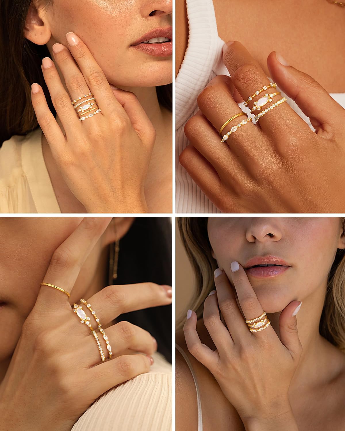 Honsny Anillos de oro apilables para mujer, juego delicado, anillos...