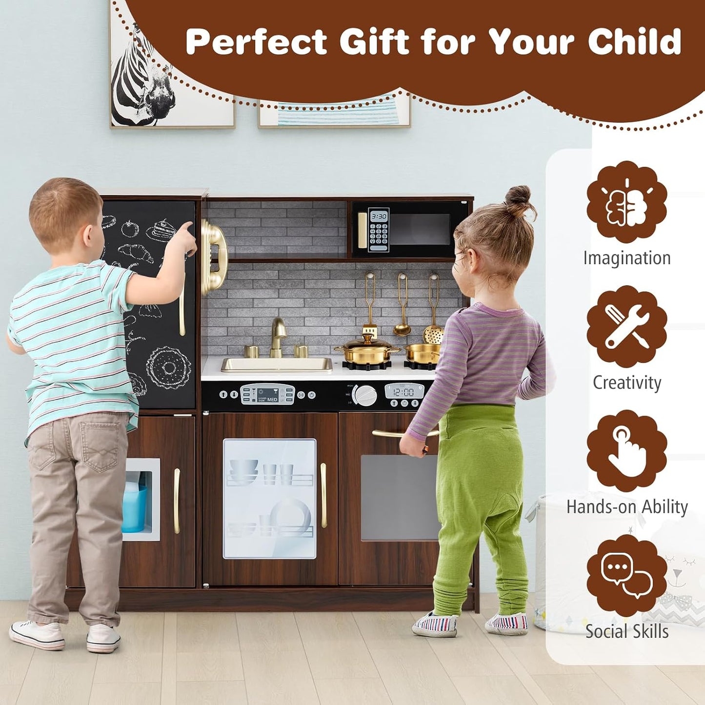 Costzon Juego de cocina para niños, juego de juguetes de cocina de...