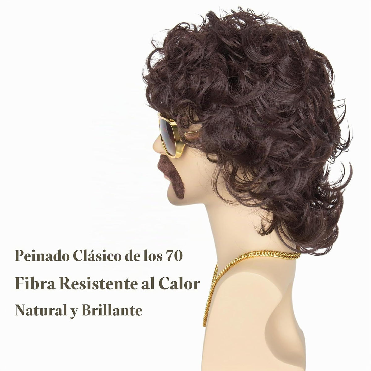 Miss U Hair - Peluca de discoteca marrón de los años 70 con gafas,...