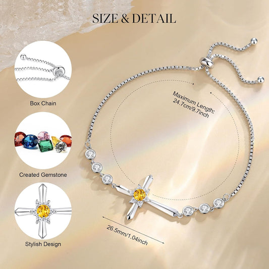 Pulsera Cruz FANCIME de Plata de Ley 925 con Piedra de Nacimiento d...