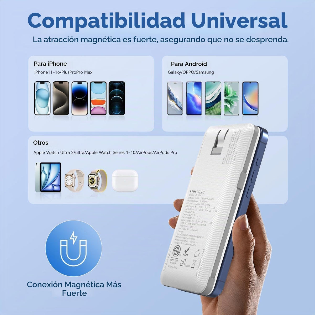 LUCKYFELLOW Cargador portátil magnético de 10000 mAh para iWatch y...