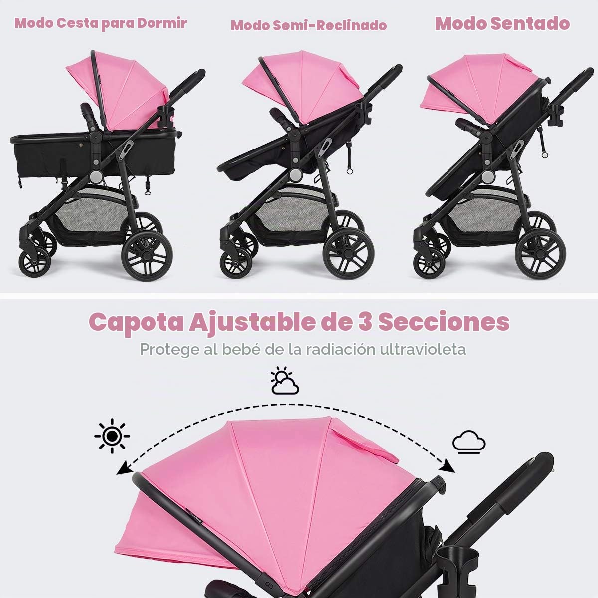 BABY JOY Cochecito de bebé, 2 en 1 Carriola convertible de cuna a c...