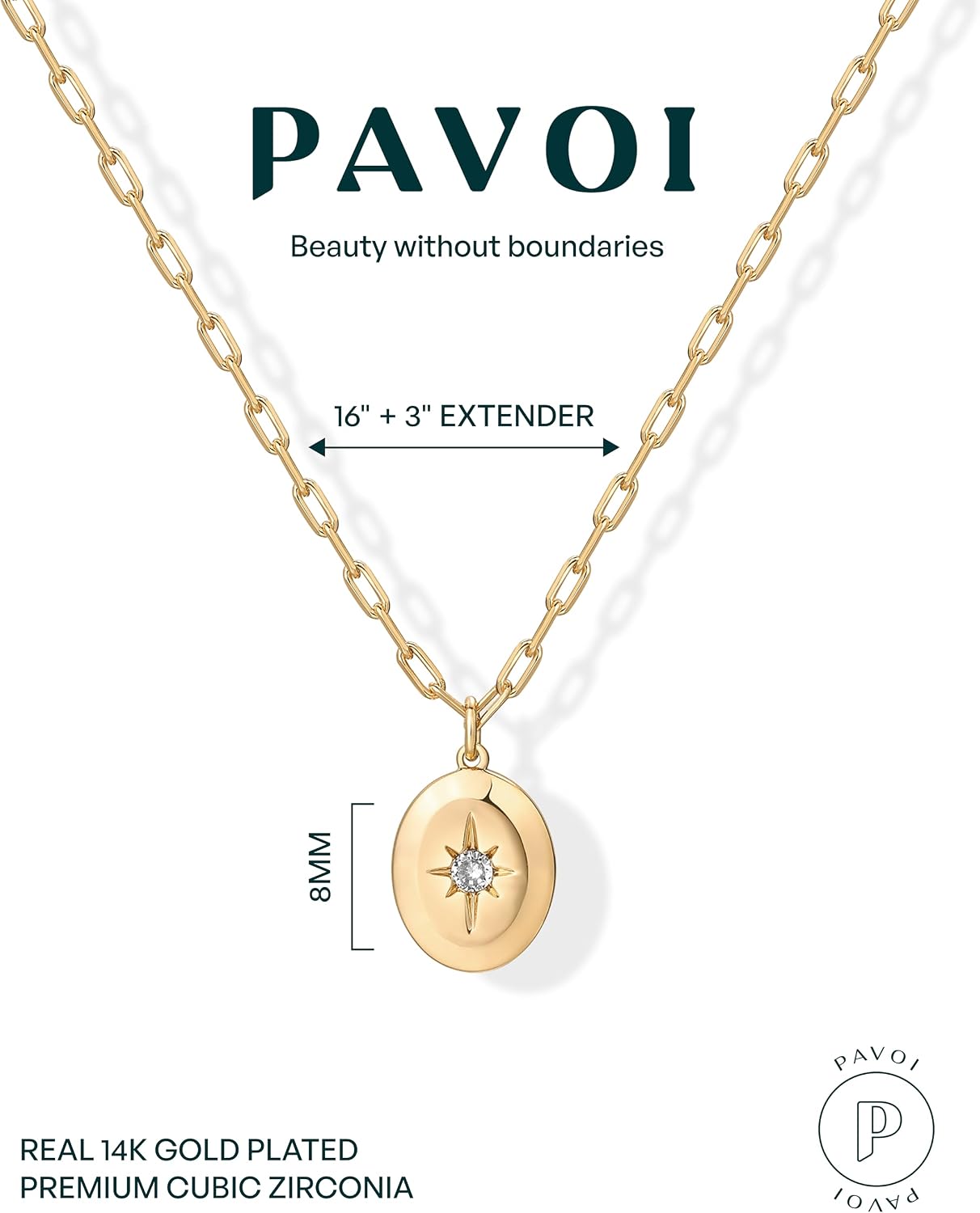 PAVOI Collares con colgante de moneda grabada chapada en oro de 14...