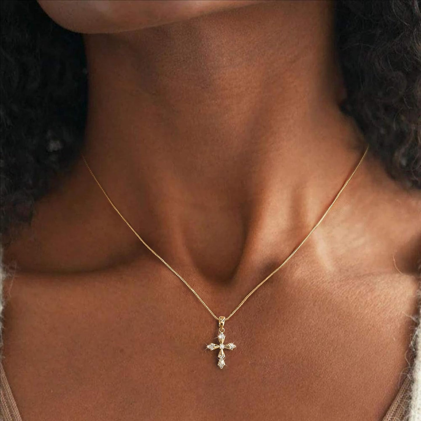 Collar de cruz para mujer, collar de doble cruz chapada en oro de 1...