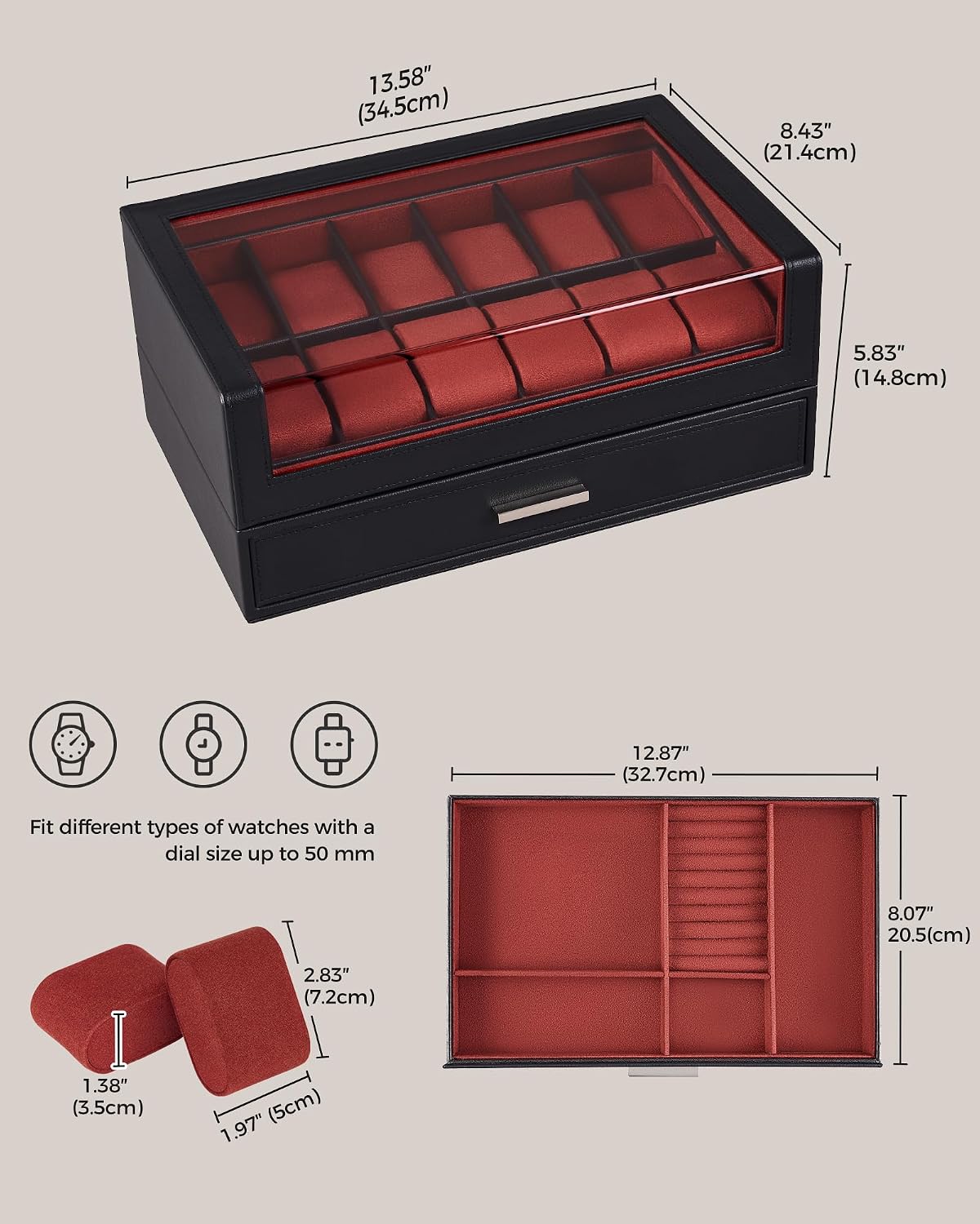 ProCase Caja de reloj para hombre, 12 ranuras para reloj, soporte p...