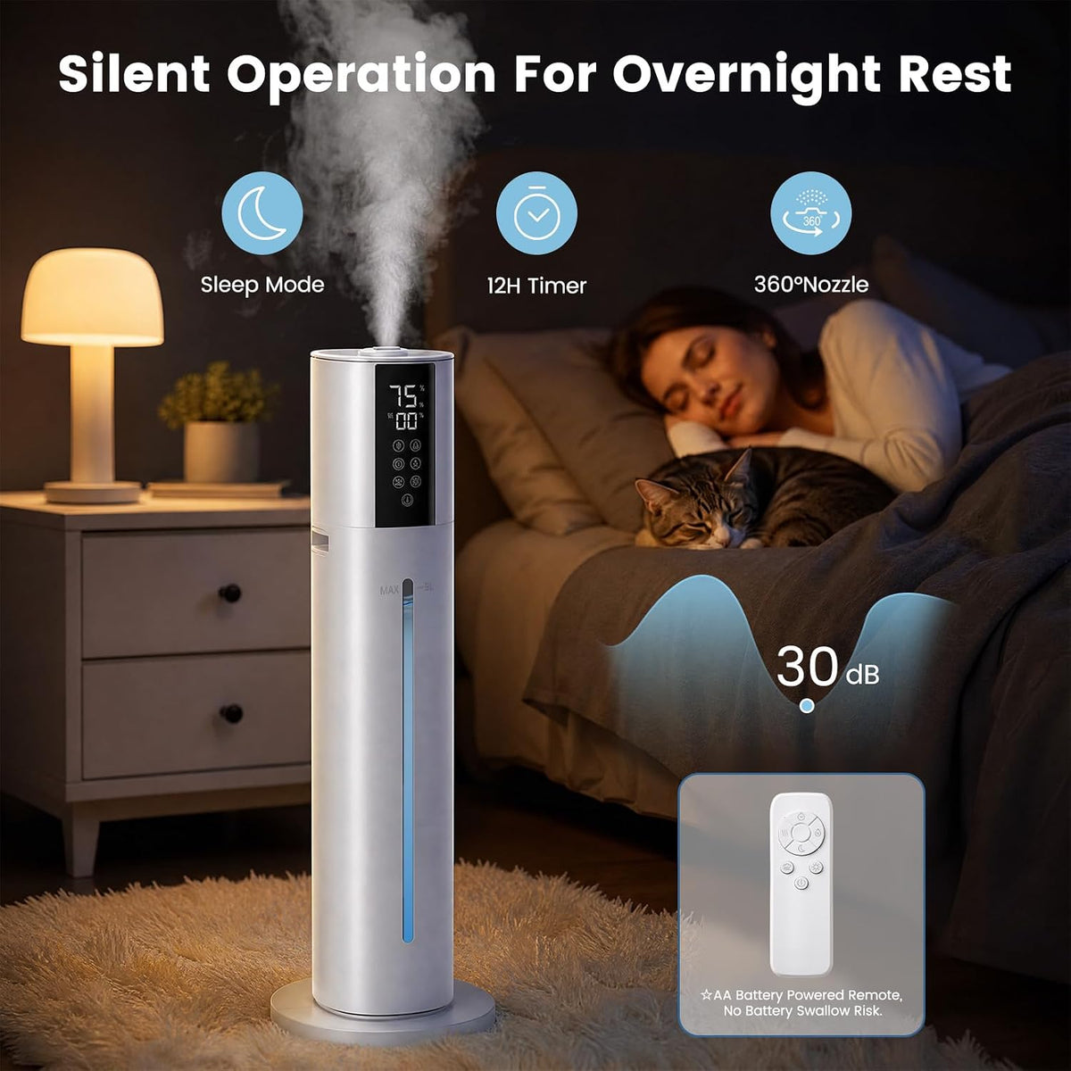 Electactic Humidificador ultrasónico de 9L, niebla fría y cálida, c...
