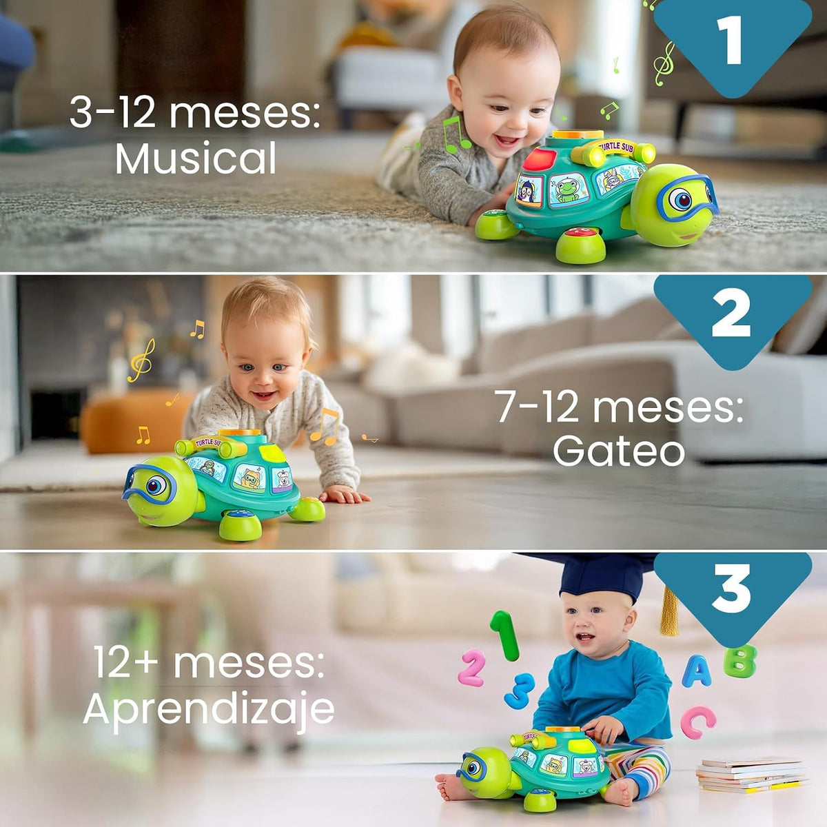 Vahome Juguete musical de tortuga gateante para bebés de 3 a 12 mes...