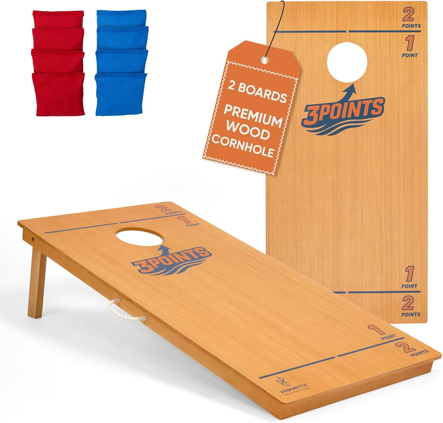ARBORYTH Juego de tablas de cornhole de madera maciza, natural, 8 b...