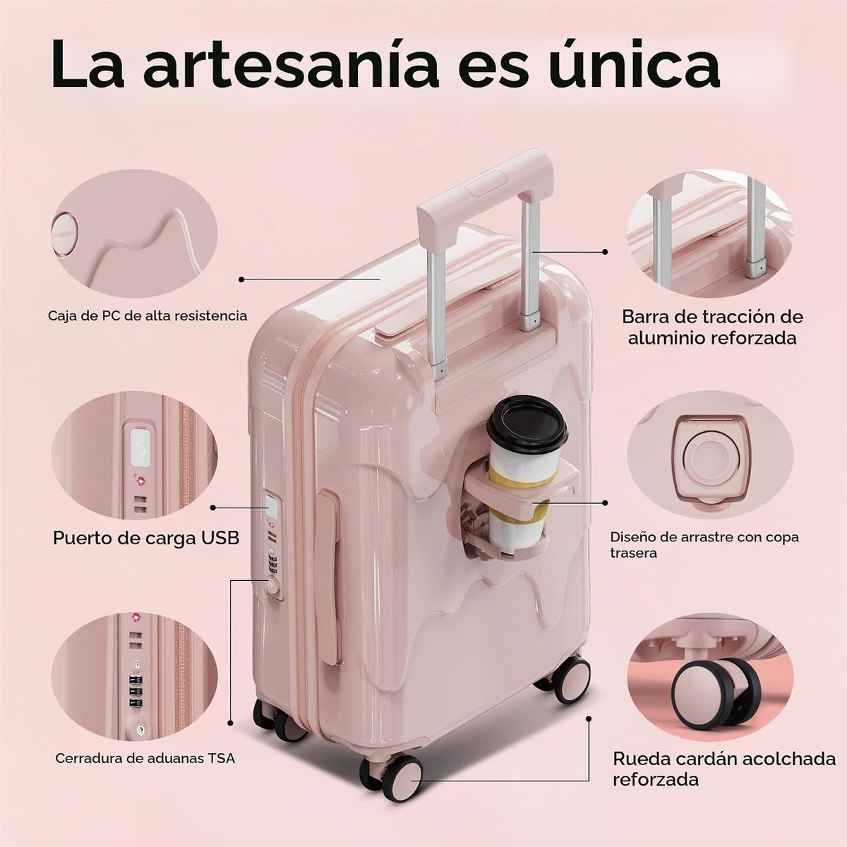 ROAMING Rosa lindo equipaje de mano de 20 pulgadas con ruedas girat...