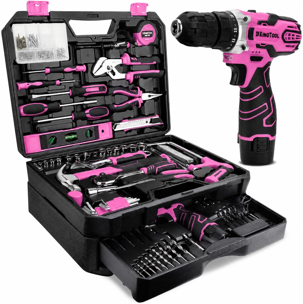KingTool Juego de herramientas de 276 piezas con taladro eléctrico...