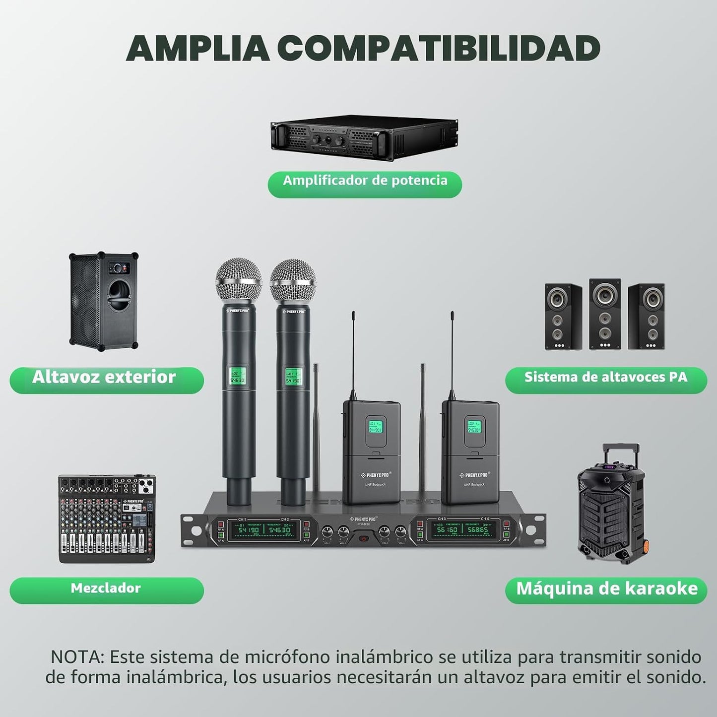 Phenyx Pro Sistema de micrófono inalámbrico, juego de micrófono ina...