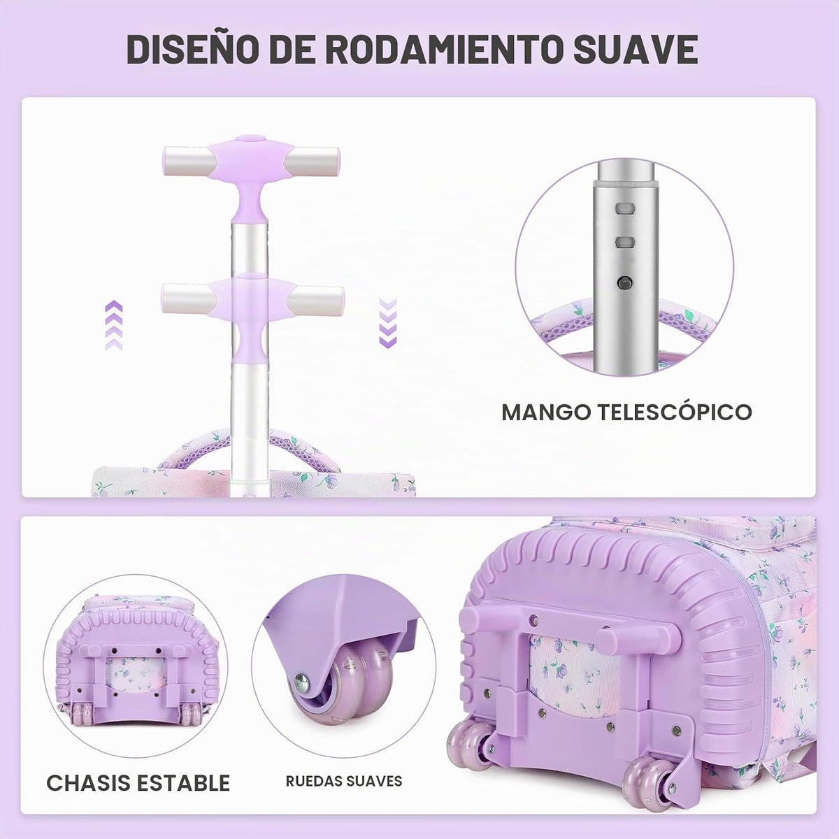 ACESAK Mochila con ruedas para niñas, mochila escolar con ruedas en...